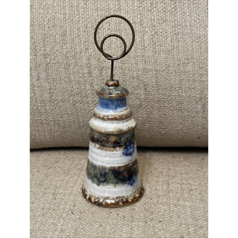 Small Ceramic Pottery Lighthouse Coastal Nautical Photo Letter Holder Mottled